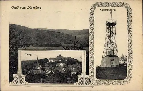 Ak Bad Iburg am Teutoburger Wald, Gesamtansicht, Dörenberg, Aussichtsturm