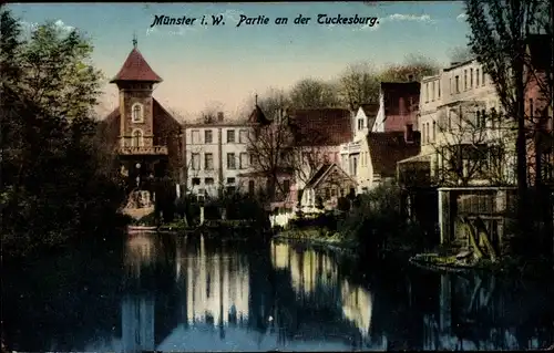 Ak Münster in Westfalen, Wasserpartie an der Tuckesburg