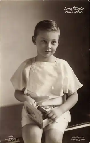 Ak Prinz Wilhelm von Preußen, Sitzportrait, Kinderportrait, Liersch 3431