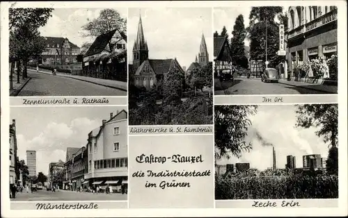 Ak Castrop Rauxel im Ruhrgebiet, Zeppelinstraße, Zeche Erin, Münsterstraße