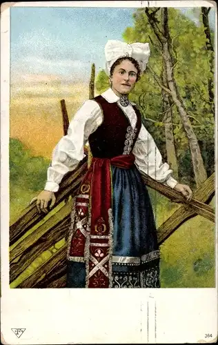 Künstler Ak Schweden, Frau in Tracht