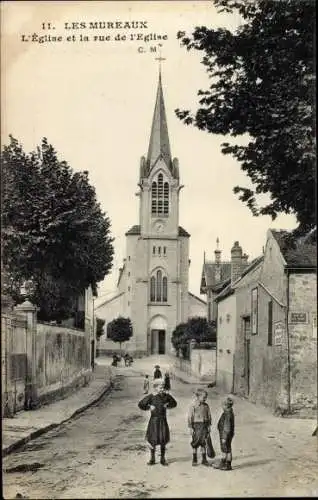 Ak Les Mureaux Yvelines, L'Eglise et la rue de l'Eglise