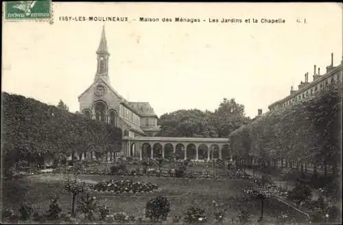 Ak Issy les Moulineaux Hauts de Seine, Maison des Menages, Les Jardins et la Chapelle
