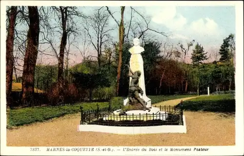 Ak Marnes la Coquette Hauts de Seine, L'Entree du Bois et le Monument Pasteur