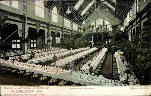 Ak Düsseldorf am Rhein, Kunst und Gartenbauausstellung 1904, Inneres der Festhalle