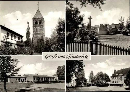 Ak Ginderich Wesel am Niederrhein, Kirche, Kriegerdenkmal