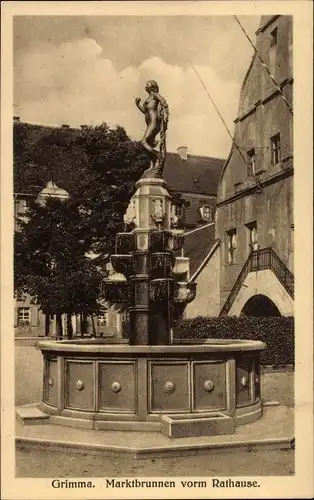 Ak Grimma in Sachsen, Marktbrunnen vorm Rathaus