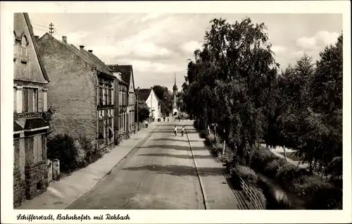 Ak Schifferstadt in Rheinland Pfalz, Bahnhofstraße mit Rehbach