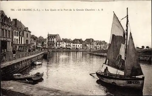 Ak Le Croisic Loire Atlantique, Les Quais et le Port de la Grande Chambre, Segelboot