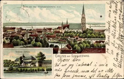 Litho Schleswig in Schleswig Holstein, Dom von der Michaeliskirche, Schloss Gottorp