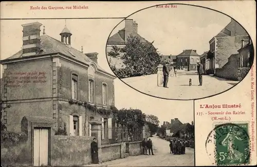 Ak Les Rairies Maine-et-Loire, Rue du Rat, Ecole des Garcons, rue Michelet