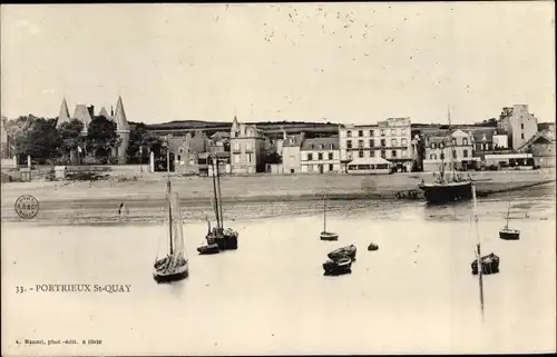 Ak Saint Quay Portrieux Cotes d'Armor, Blick auf den Ort, Segelpartie