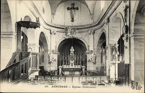 Ak Asnières Hauts-de-Seine, L'Eglise, Interieur