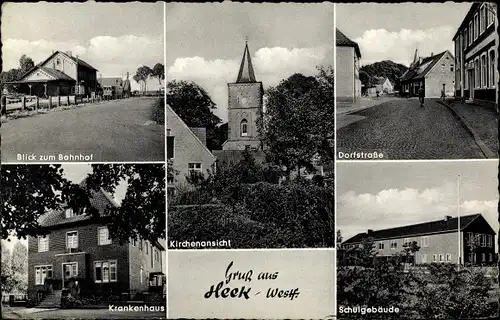 Ak Heek in Westfalen, Kirche, Schule, Krankenhaus, Bahnhof, Dorfstraße