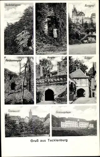 Ak Tecklenburg in Westfalen, Schlossruine, Burggraf, Burgtor, Genesungsheim, Heidentempel, Legge