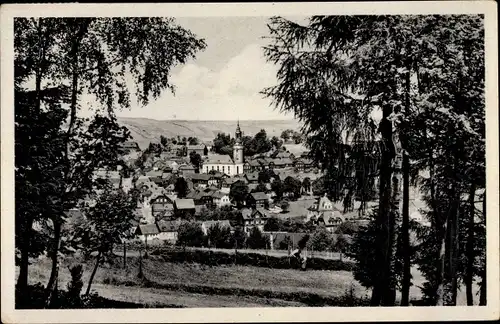 Ak Wurzbach in Thüringen, Durchblick zum Ort