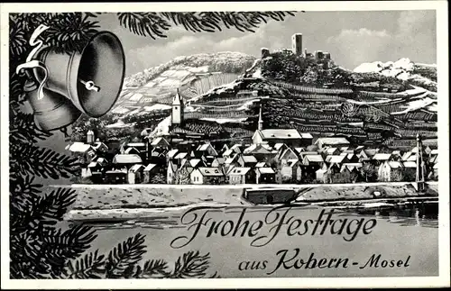 Künstler Ak Kobern Gondorf in Rheinland Pfalz, Ort im Winter, Glocken, Weihnachten