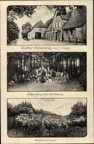 Ak Dannewerk in Schleswig Holstein, Gasthof Rothenkrug, Wirtschaftsgarten, Waldemarsmauer