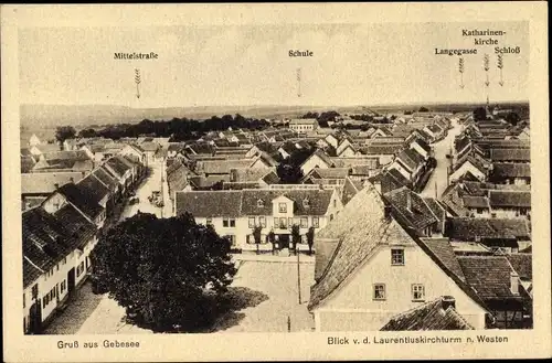 Ak Gebesee in Thüringen, Blick vom Laurentiuskirchturm, Schloss, Schule, Mittelstraße, Langegasse