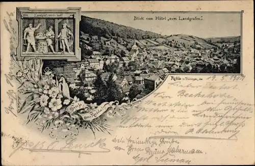 Litho Ruhla in Westthüringen, Blick vom Hotel zum Landgrafen