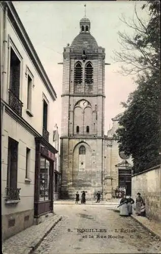 Ak Houilles Yvelines, L'Eglise et la Rue Roche
