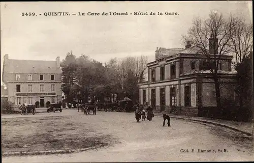 Ak Quintin Côtes d’Armor, La Gare de l'Ouest, Hotel de la Gare