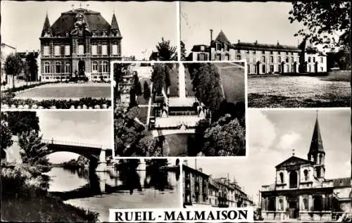 Ak Rueil Malmaison Hauts de Seine, L'Hotel de Ville, Le Chateau la Malmaison, Le Pont sur la Seine