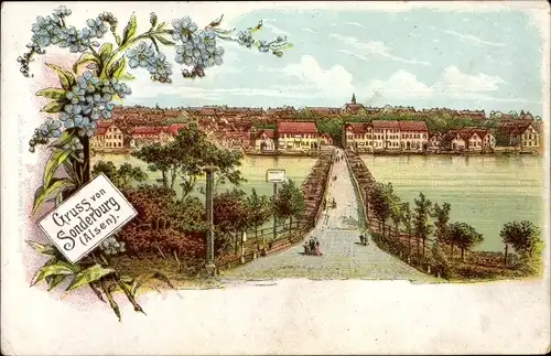 Litho Sønderborg Sonderburg Dänemark, Blick auf den Ort