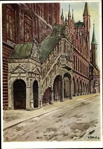 Künstler Ak Bolse, G., Hansestadt Lübeck, Rathaus und Breitenstraße