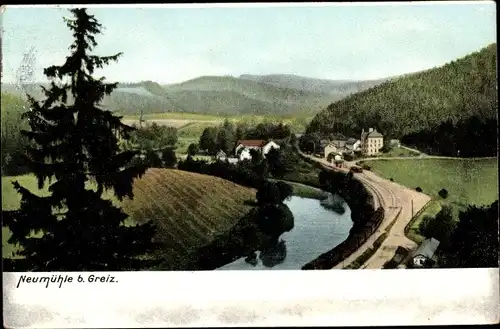 Ak Neumühle an der Elster, Teilansicht, Berglandschaft, Tanne