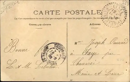 Ak Denée Maine et Loire, Route Nationale et statue Müller