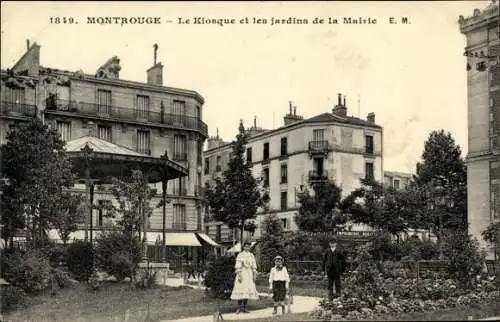 Ak Montrouge Hauts de Seine, Le Kiosque et les jardins de la Mairie
