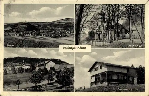 Ak Beckingen Saar, Bahnhof, Saarwaldhütte, Krankenhaus, Totalansicht