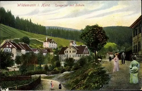 Ak Wildemann Clausthal Zellerfeld im Oberharz, Spiegeltal mit Schule