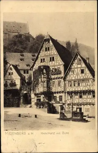 Ak Miltenberg am Main in Unterfranken, Marktplatz, Burg