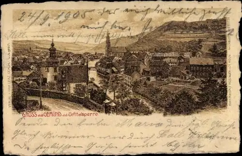 Litho Gemünd Schleiden in der Eifel, Blick auf den Ort