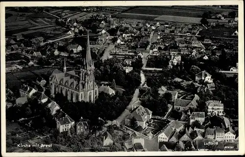 Ak Borghorst Steinfurt in Nordrhein Westfalen, Blick auf den Ort, Kirche, Breul, Fliegeraufnahme