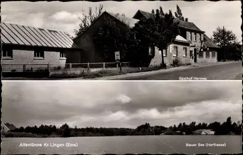 Ak Altenlünne Lünne im Emsland, Gasthof Hermes, Blauer See, Herthasee