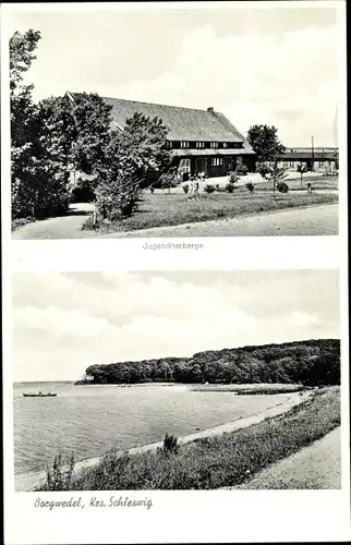 Ak Borgwedel an der Schlei in Schleswig Holstein, Jugendherberge, Uferpartie