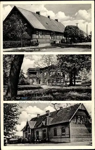 Ak Hardebek in Holstein, Gasthaus zur Linde, Hof, Schule