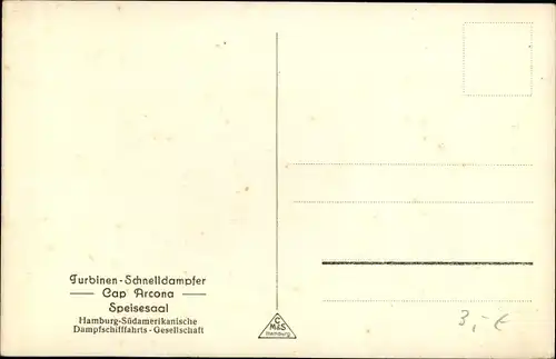 Ak Dampfschiff Cap Arcona, Innenansicht, Speisesaal, HSDG