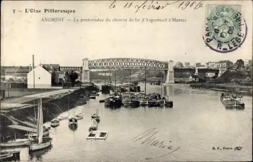 Ak Andresy Yvelines, Le pont viaduc du chemin de fer d'Argenteuil a Mantes