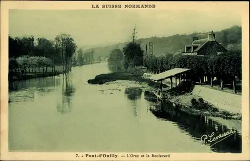 Ak Pont d Ouilly Calvados, L'Orse et le Boulevard