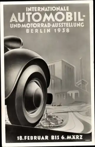 Künstler Ak Berlin Charlottenburg Westend, Internationale Automobil und Motorrad Ausstellung 1938