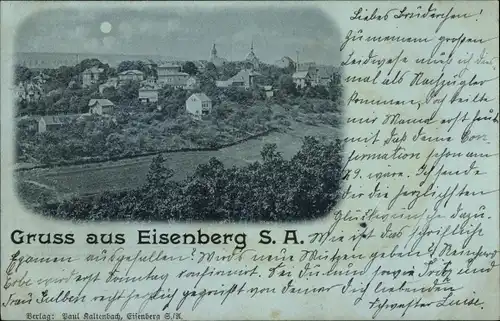 Mondschein Ak Eisenberg in Thüringen, Gesamtansicht