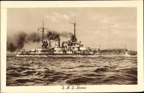 Ak Deutsches Kriegsschiff, SMS Nassau, Großlinienschiff, Kaiserliche Marine