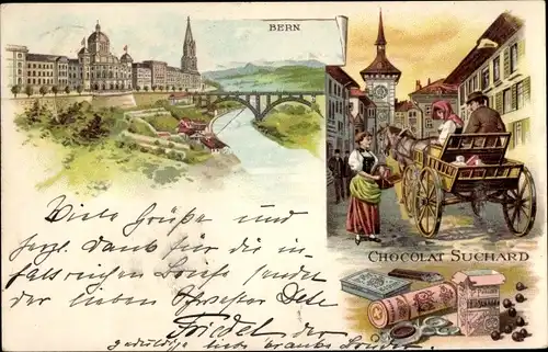 Litho Bern Stadt Schweiz, Chocolat Suchard, Straßenpartie