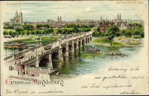 Halt gegen das Licht Litho Magdeburg in Sachsen Anhalt, Blick auf den Ort, Meteor 88690