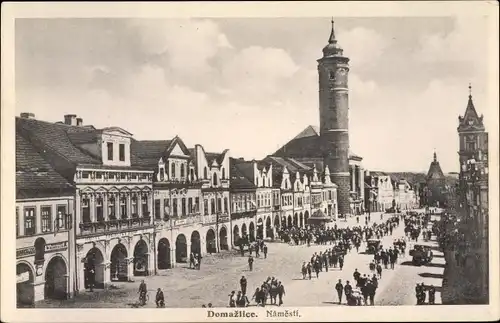 Ak Domazlice Taus im Böhmerwald, Namesti, Marktplatz, Lauben