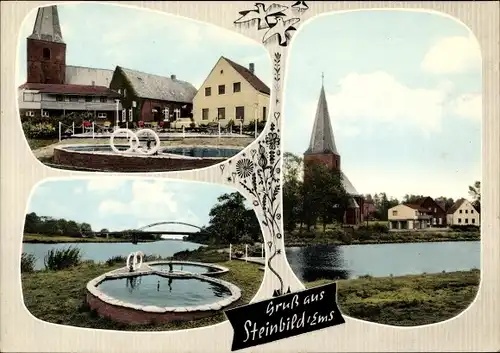 Ak Steinbild Kluse im Emsland, Gasthof, Kirche, Brunnen